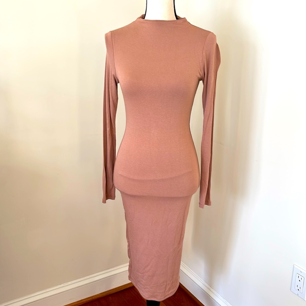 Naked Wardrobe Long Sleeve Dress in Tan